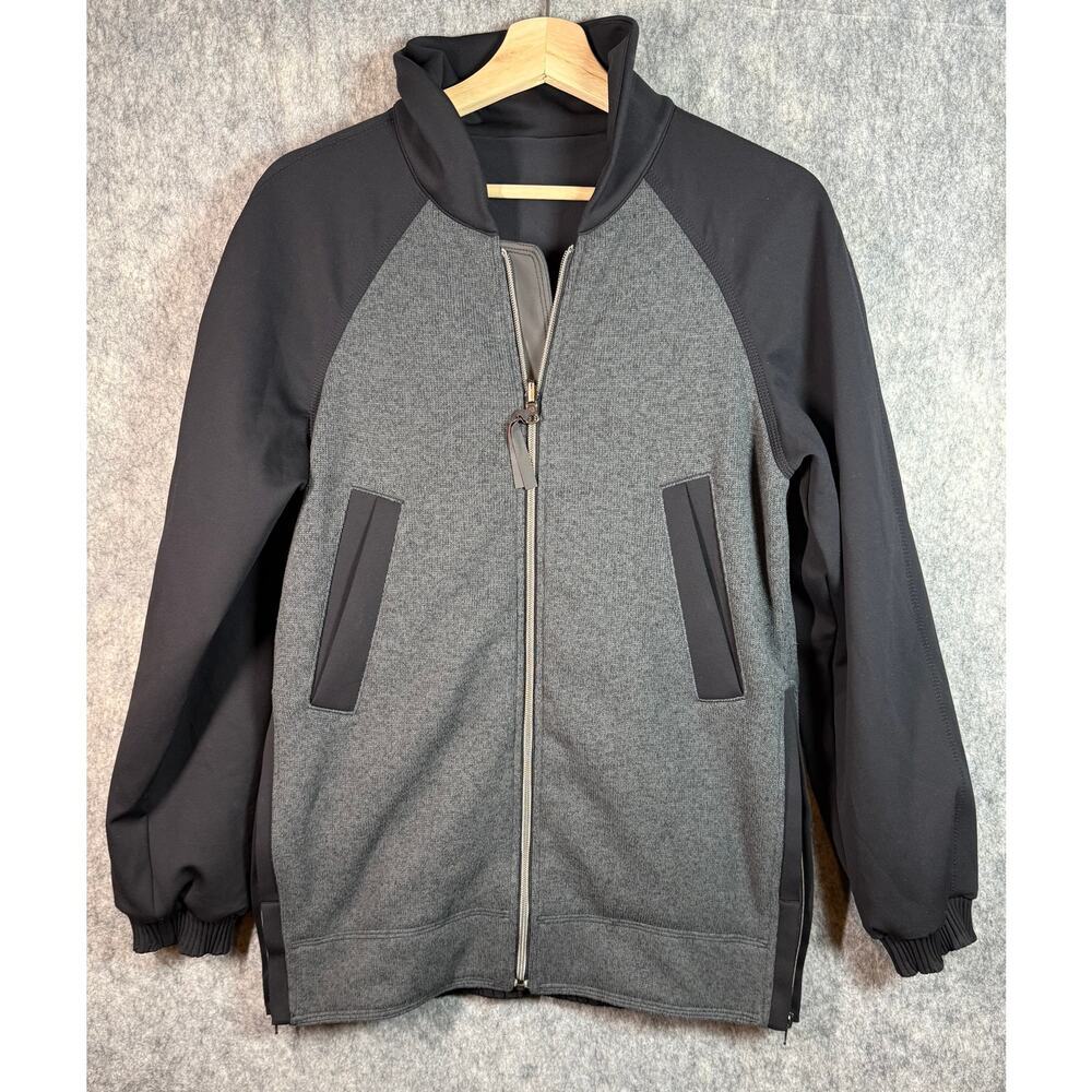 Lululemon Both Ways Bomber Reversible Black Gray Size 4/6 Fleece Satin Full Zip - Picture 1 of 9